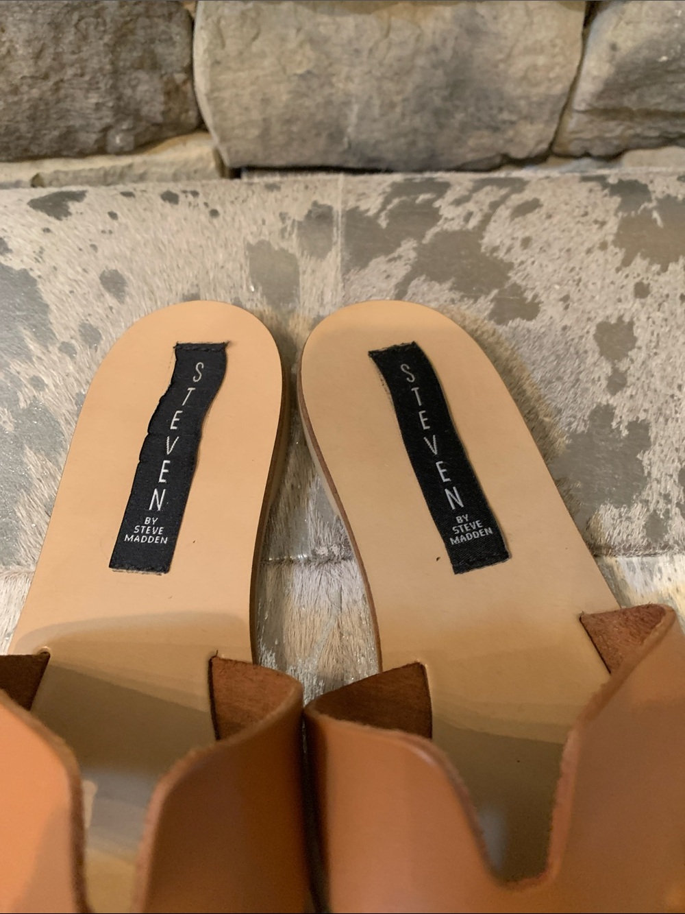 Steven By Steve Madden Cognac Tan Leather Slip-On Sandals - Picture 5 of 7